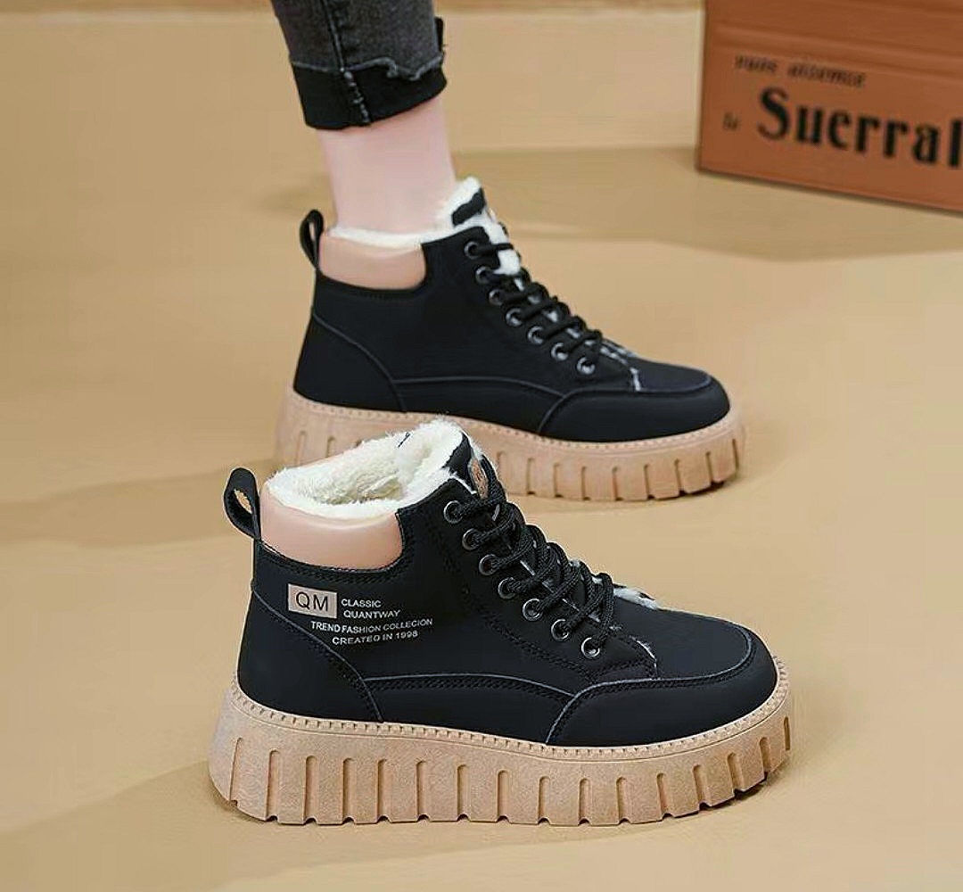 Fleece-lined warm cotton shoes new versatile ,cold resistant snow boots slip-resistant thick-soled boots