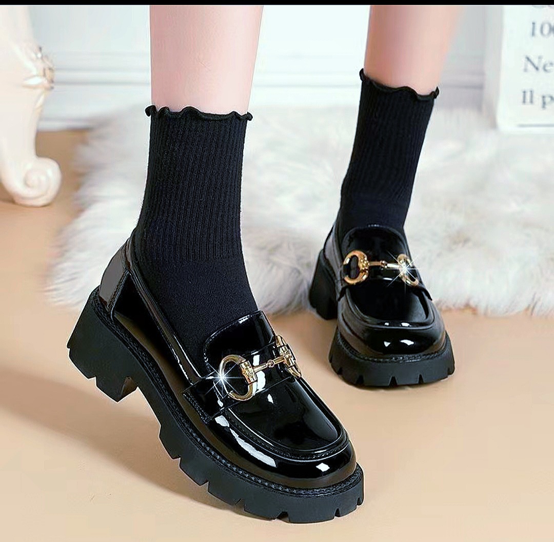 British style genuine leather small leather shoes women thick-soled  clog
