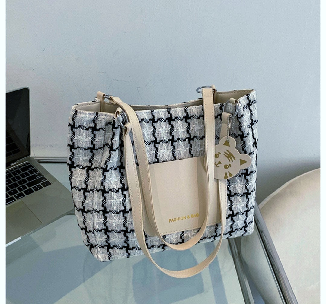 grey & white middle tote bags simple bag 2025 new style women’s commuting shoulder bag